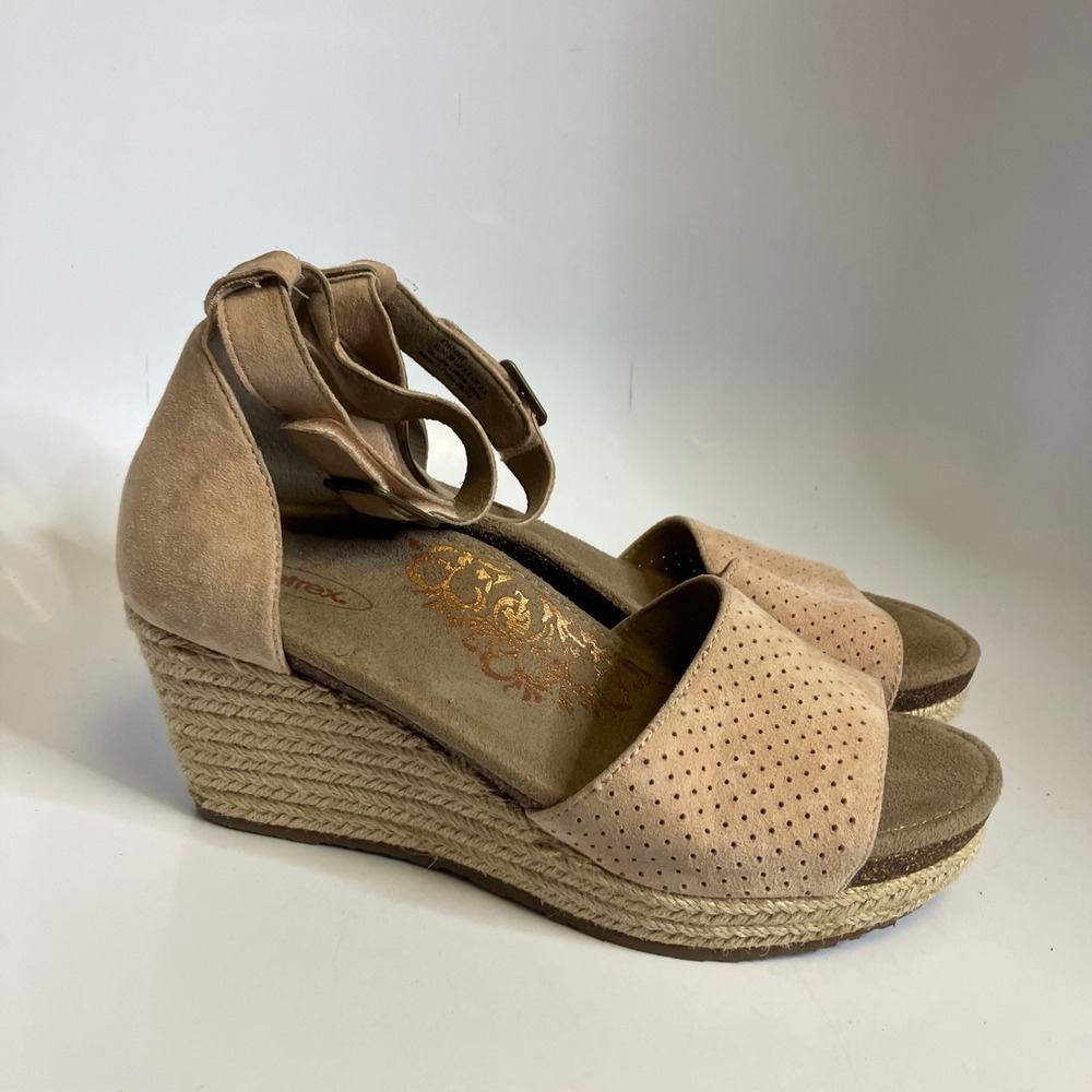 Aetrex Miley wedge espadrille sandals ankle strap women's size 8.5 arch support